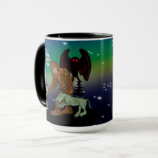 Cryptiden, Bigfoot, Sasquatch, Mothman, Alien, UFO Mok (Voorkant links)
