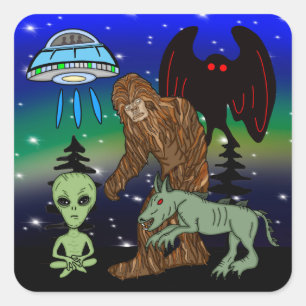 Cryptiden, Bigfoot, Sasquatch, Mothman, Alien, UFO Vierkante Sticker