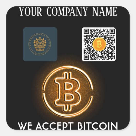 Crypto betalingen geaccepteerd QR-code en logo Vierkante Sticker (Voorkant)