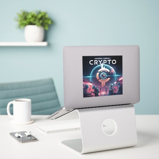 Crypto Planet Sticker (Laptop op bureau)