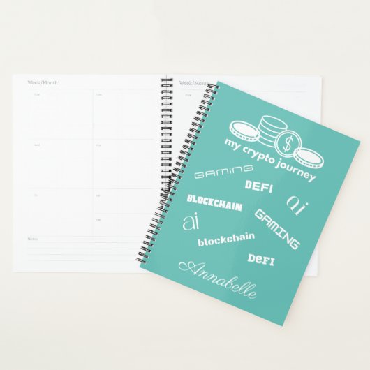 Crypto Planner Aqua Green et White Planner (Devant avec enveloppe)