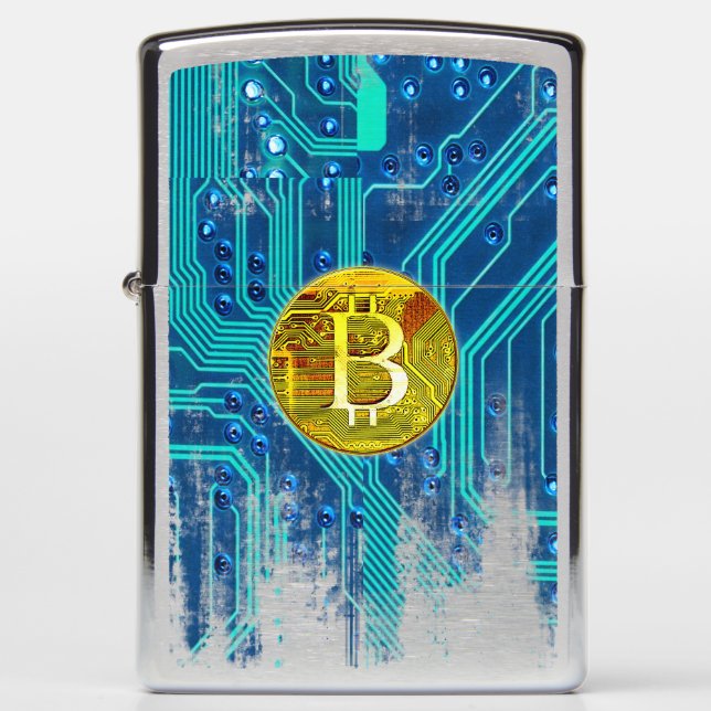 Cryptocurrency Bitcoin en printplaat (Voorkant)