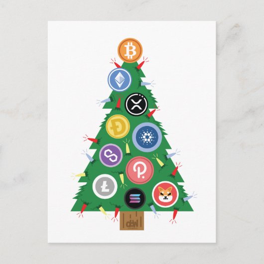 Cryptocurrency-versiering voor kerstbomen briefkaart (Voorkant)
