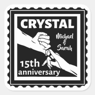 Crystal 15th bruiloft met handen vierkante sticker