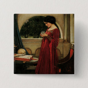 Crystal Bal Vrouw Waterhouse Schilderij Vierkante Button 5,1 Cm