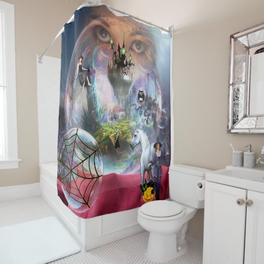 Crystal Ball Halloween Witch Shower Curtain Douchegordijn (In situ)