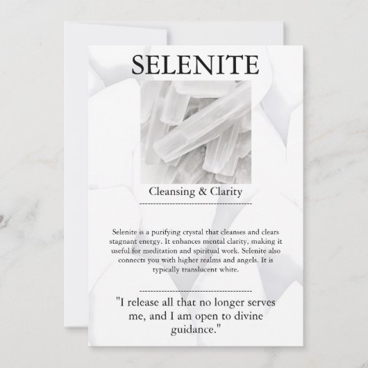 Crystal Betekenis Kaart - Seleniet (Voorkant)
