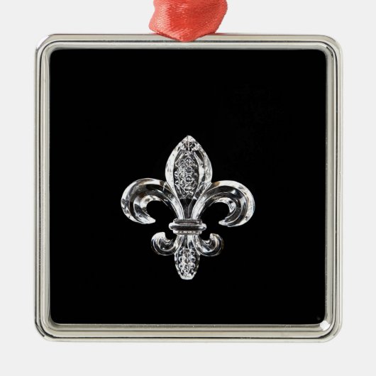 Crystal Black Fleur de lis Metalen Ornament (Voorkant)