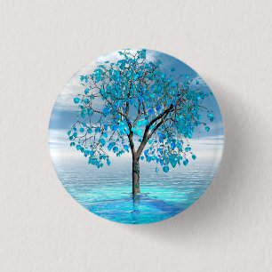 Crystal Blue Boom knop Ronde Button 3,2 Cm