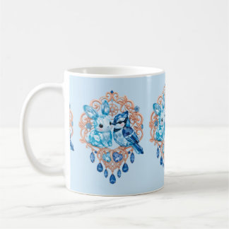 Crystal Blue Bunny and Blue Jay Heart Koffiemok