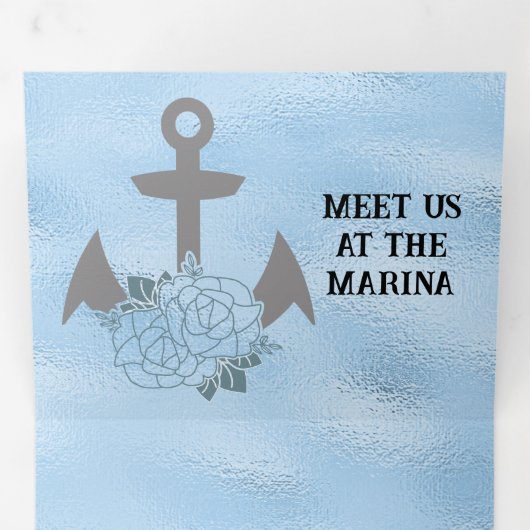 Crystal Blue Marina Stijl Trouwfeest   Drieluik Uitnodiging (Binnenzijde eerst)