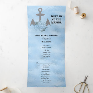 Crystal Blue Marina Style Wedding Drieluik Uitnodiging