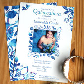 Crystal Blue Pattern Quinceanera Invitation Kaart
