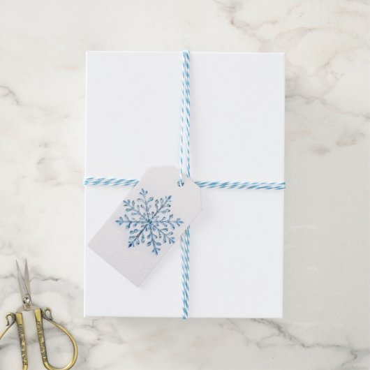 Crystal Blue Snowflake Design Cadeaulabel (Met Touw)