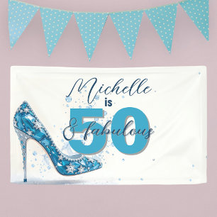 Crystal Blue Stiletto met edelstenen 50e verjaarda Spandoek