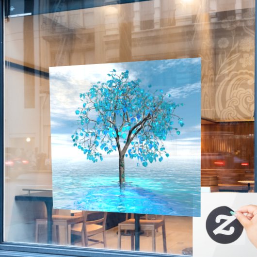 Crystal Blue Tree Window Cling Raamsticker (Cafe Raam)