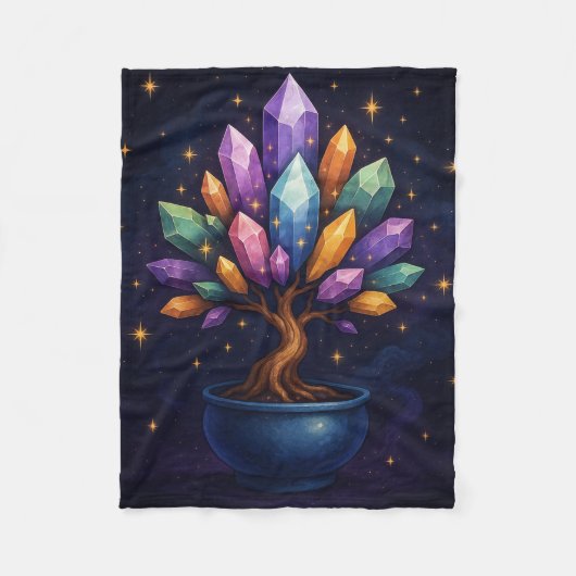 Crystal Bonsai Throw Blanket – Mystical Nature Art Fleece Deken (Voorkant)
