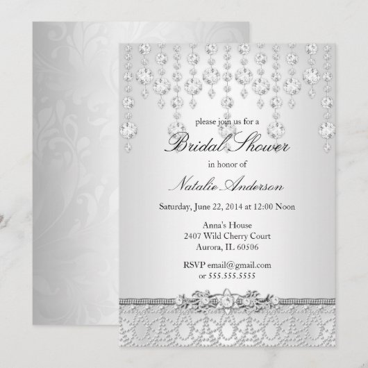  Crystal Bridal Shower-uitnodiging Kaart (Voorkant / Achterkant)