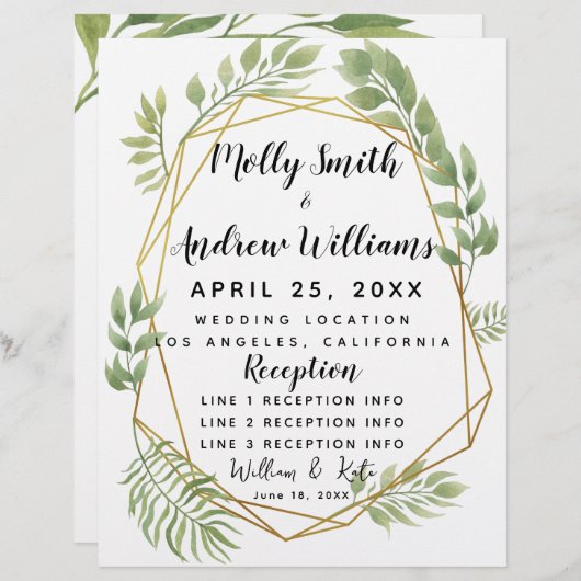 crystal bruiloft greenery bruiloft PROGRAMMA (Voorkant / Achterkant)