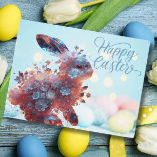 Crystal Bunny met bloemen Pastel Pasen Feestdagenkaart