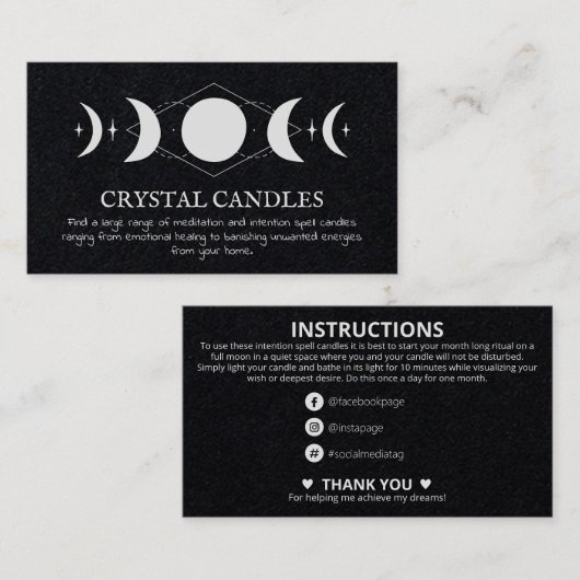 Crystal Candle Moon Spell Visitekaartje (Voorkant / Achterkant)