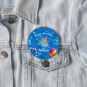 Crystal Clear Happy Birthday Pool Party Ronde Button 7,6 Cm