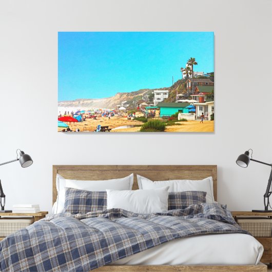 Crystal Cove Unbrellas en huisjes Canvas Afdruk (Insitu (Slaapkamer))