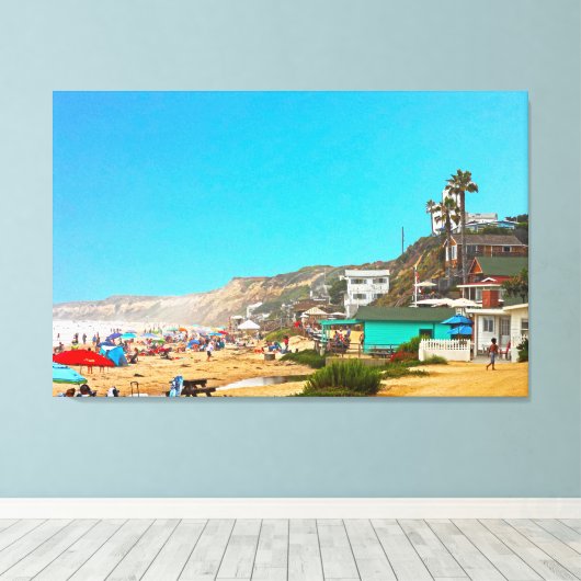 Crystal Cove Unbrellas en huisjes Canvas Afdruk (Insitu (Houten vloer))