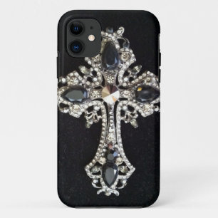 CRYSTAL CROSS BLACK VELVET PRINT iPhone 11 HOESJE