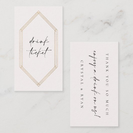 Crystal Drink Ticket Bar Token Carte Mariage C100 (Devant / Derrière)