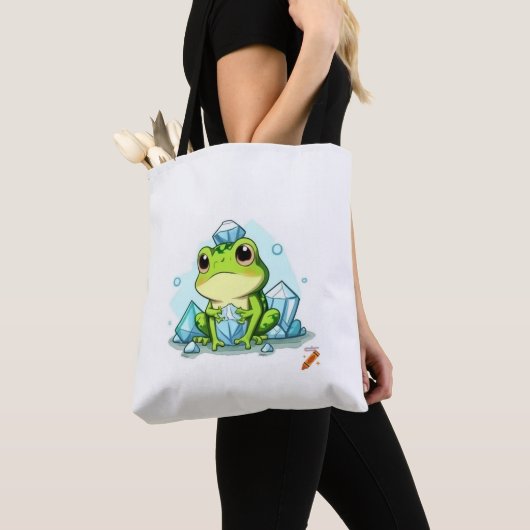 Crystal Frog Canvas tas: Schattigee kikker met kri Draagtas (Dichtbij)