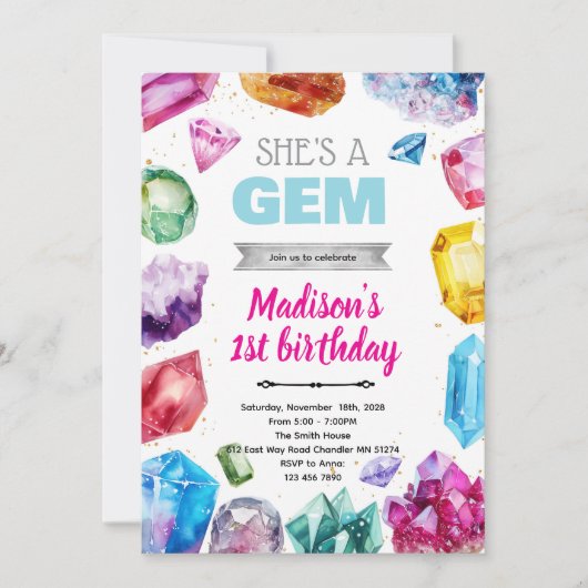 Crystal Gemstone Birthday Invitation (Devant)