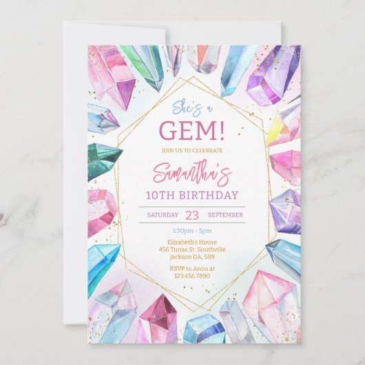 Crystal Gemstone Birthday Invitation (Devant)