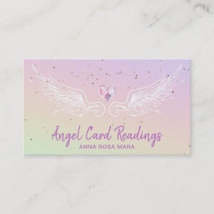 *~* Crystal Heart Angel Wings Rainbow Pastel Visitekaartje