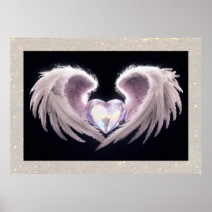 *~*~ Crystal Heart Angel Wings Zwart AP78 Poster