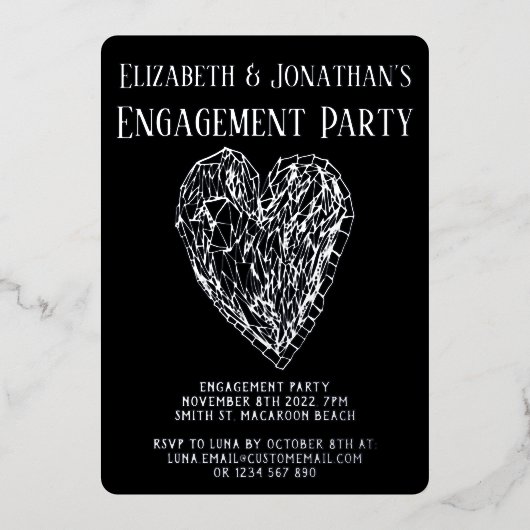 Crystal Heart Luxe Engagement Party Invitation (Recto)