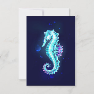 Crystal Ice Seahorse op blauwe achtergrond Advieskaart