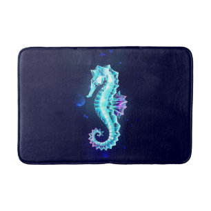 Crystal Ice Seahorse op blauwe achtergrond Badmat