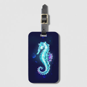 Crystal Ice Seahorse op blauwe achtergrond Bagagelabel