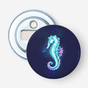 Crystal Ice Seahorse op blauwe achtergrond Button Flesopener