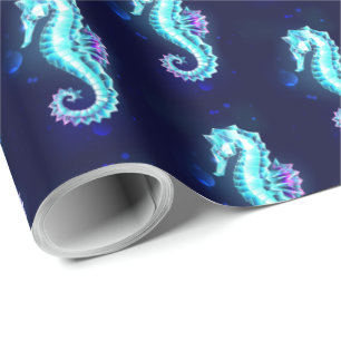 Crystal Ice Seahorse op blauwe achtergrond Cadeaupapier
