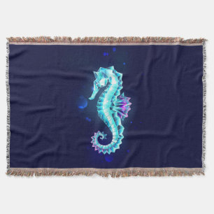 Crystal Ice Seahorse op blauwe achtergrond Deken