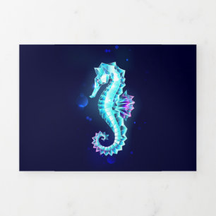 Crystal Ice Seahorse op blauwe achtergrond Drieluik Wenskaart