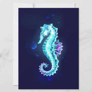 Crystal Ice Seahorse op blauwe achtergrond Feestdagenkaart