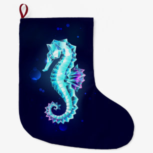 Crystal Ice Seahorse op blauwe achtergrond Grote Kerstsok
