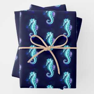 Crystal Ice Seahorse op blauwe achtergrond Inpakpapier Vel