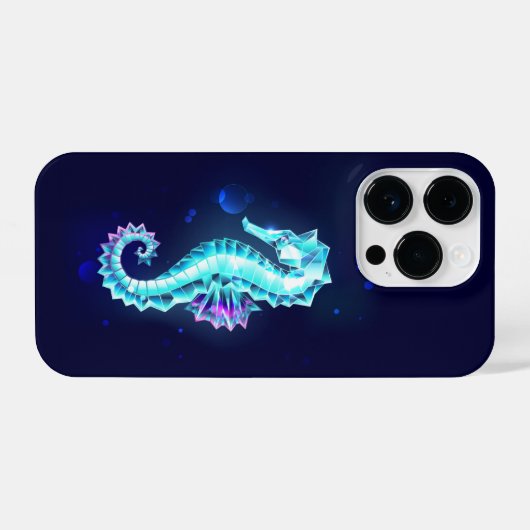 Crystal Ice Seahorse op blauwe achtergrond iPhone Hoesje (Achterkant horizontaal)