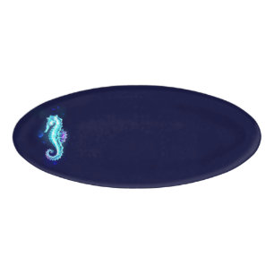 Crystal Ice Seahorse op blauwe achtergrond Naambadge