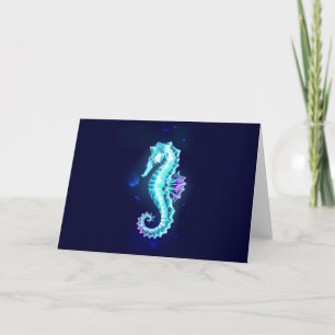 Crystal Ice Seahorse op blauwe achtergrond Notitiekaartje
