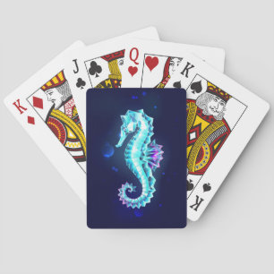 Crystal Ice Seahorse op blauwe achtergrond Pokerkaarten